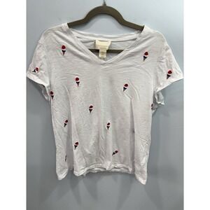 Cynthia Rowley Women's White Shirt With Ice Cream Pattern Embroidered Size XL